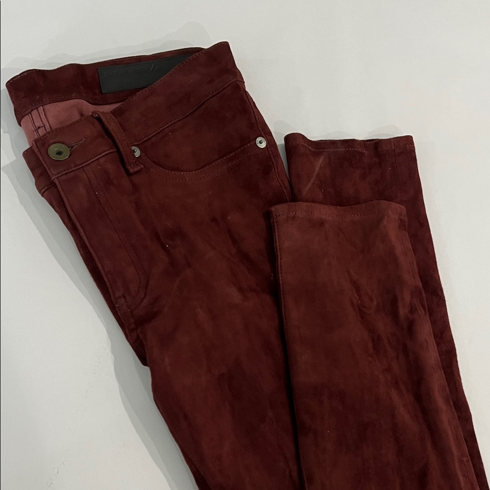 RAG & BONE Burgundy Suede Skinny Pants